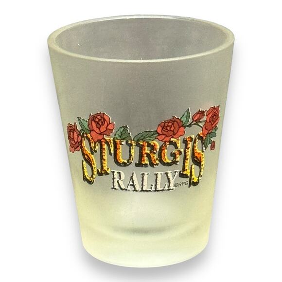 Sturgis Motorcycle Rally Frosted Shot Glass Roses - Picture 1 of 4